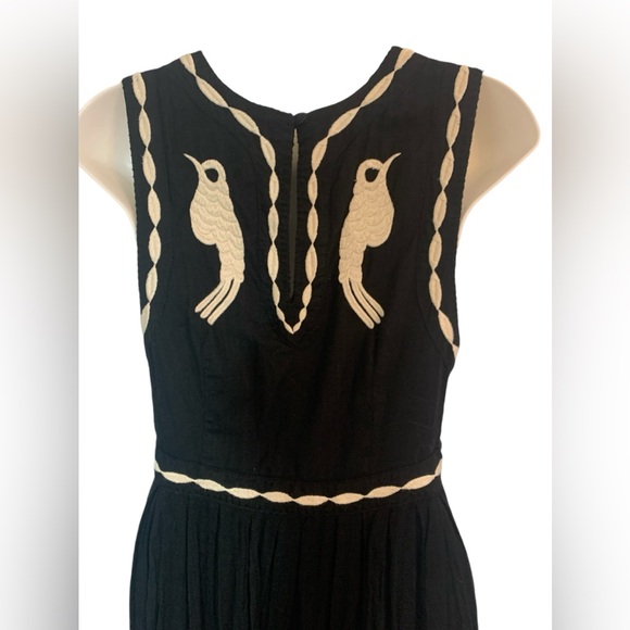 FREE PEOPLE Birds of A Feather Embroidered Mini Dress Black Sz 6 - Picture 5 of 10